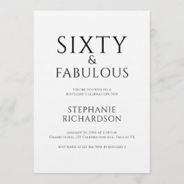 Invitación Fiesta de cumpleaños Minimal Sixty and Fabulous 60