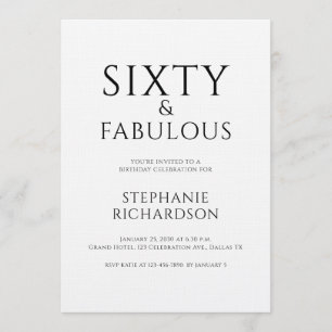 Invitación Fiesta de cumpleaños Minimal Sixty and Fabulous 60