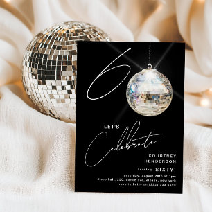 Invitación Fiesta de Cumpleaños Minimalista con Bola Disco pa