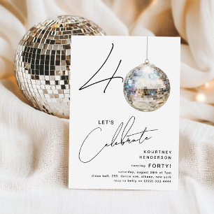 Invitación Fiesta de Cumpleaños Minimalista con Bola Disco pa