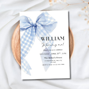 Invitación Fiesta de Cumpleaños Minimalista con Lazo Azul par
