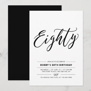 Invitación Fiesta de cumpleaños minimalista de ochenta años e