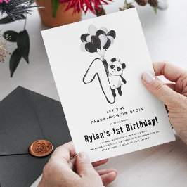 Invitación Fiesta de cumpleaños minimalista de panda en blanc