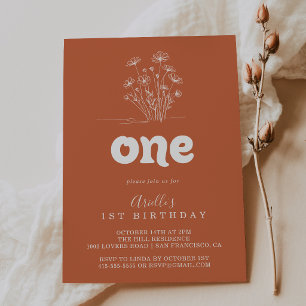 Invitación Fiesta de cumpleaños minimalista de terracota con