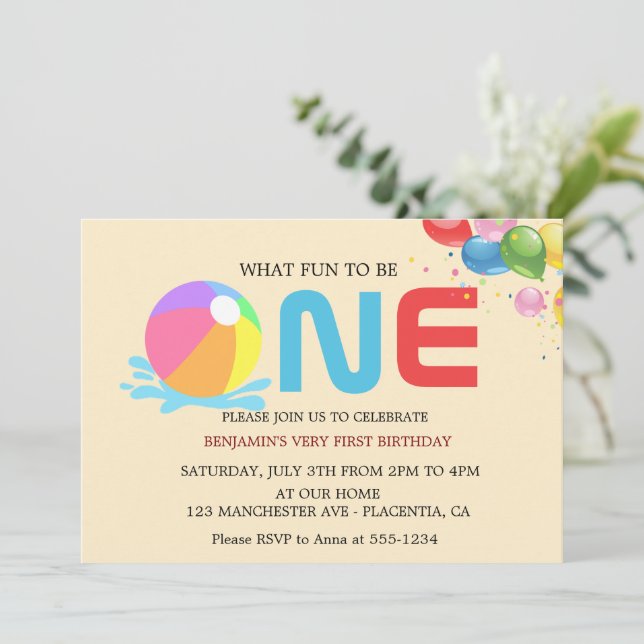 Invitación Fiesta de Cumpleaños Minimalista Moderna en Piscin (Anverso de pie)
