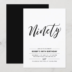 Invitación Fiesta de cumpleaños minimalista negra y blanca no