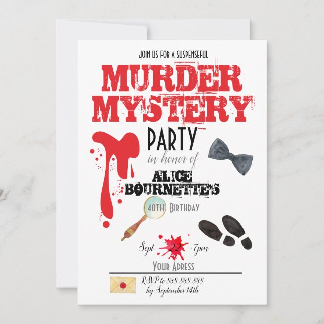 Invitación Fiesta de Cumpleaños Misterio de Asesinato (Anverso)