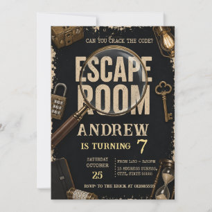 Invitación Fiesta de cumpleaños misterio de Escape Room perso