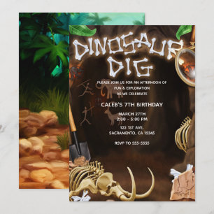 Invitación Fiesta de cumpleaños Misterio de la cueva de hueso
