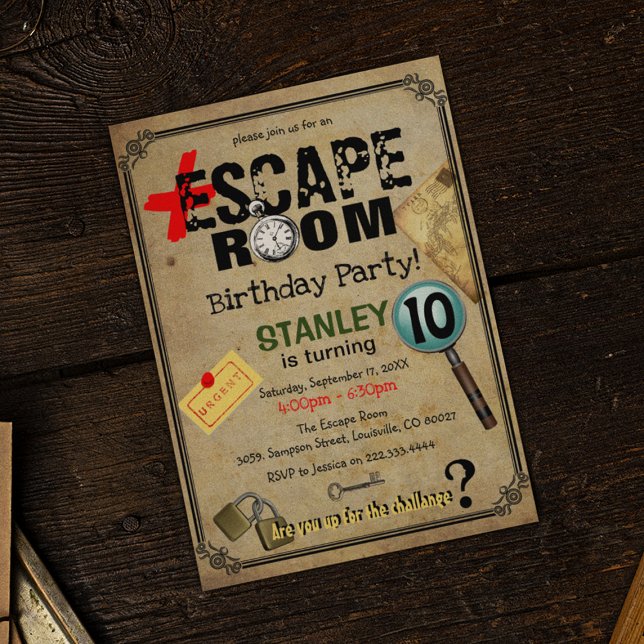 Invitación Fiesta de Cumpleaños Misteriosa en una Sala de Esc (Subido por el creador)