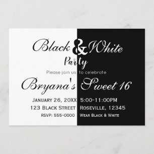 Invitación Fiesta de Cumpleaños Mitad Blanco y Negro Elegante