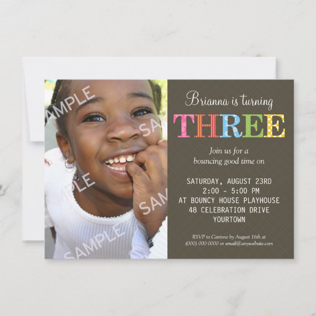 Invitación Fiesta de cumpleaños modelada tres (Anverso)