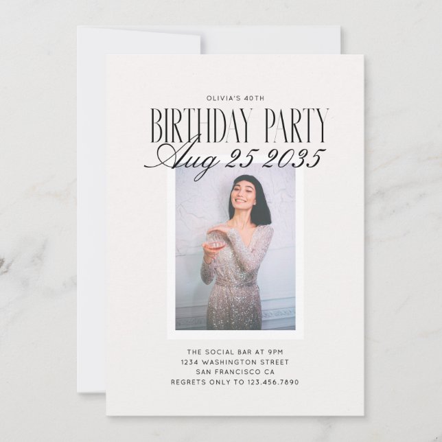 Invitación Fiesta de cumpleaños Modern Vintage para cualquier (Anverso)
