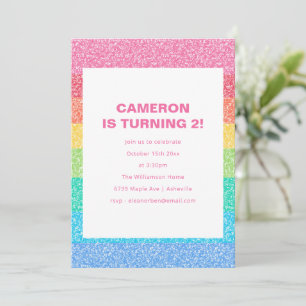 Invitación Fiesta de cumpleaños moderna 'Arcoíris Brillante C