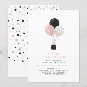Invitación Fiesta de cumpleaños moderna con globos de oro ros