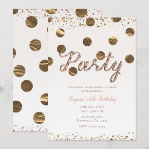 Invitación Fiesta de Cumpleaños Moderna con Lunares de Bronce