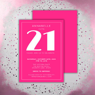 Invitación Fiesta de cumpleaños moderna de 21 años rosa calie