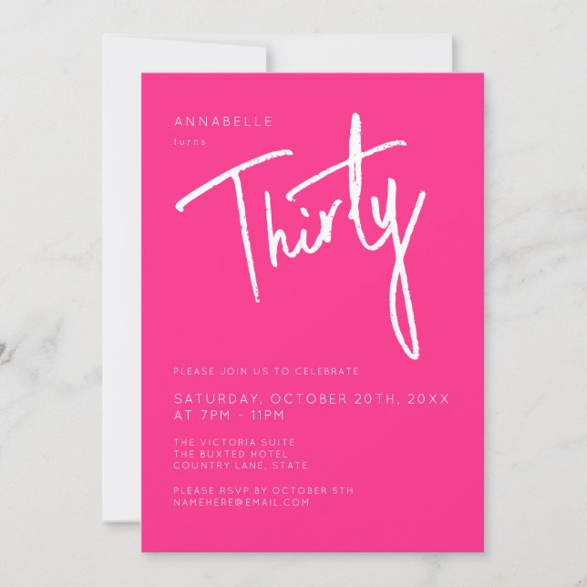 Invitación Fiesta de cumpleaños moderna de 30 treinta trigési (Anverso)