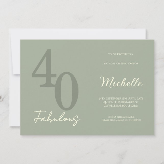Invitación Fiesta de cumpleaños moderna de 40 y fabulosa (Anverso)