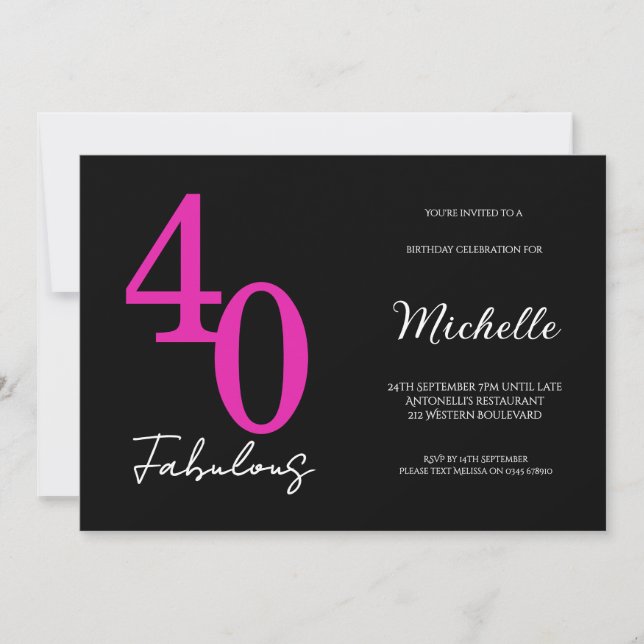 Invitación Fiesta de cumpleaños moderna de 40 y fabulosa (Anverso)