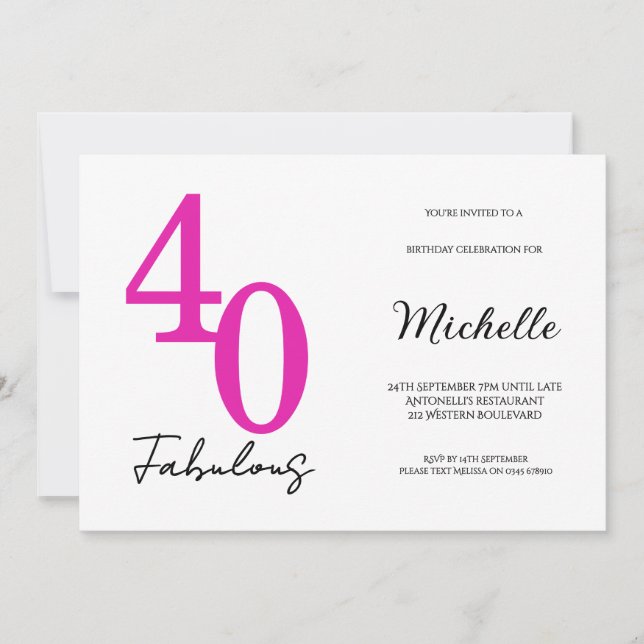 Invitación Fiesta de cumpleaños moderna de 40 y fabulosa (Anverso)