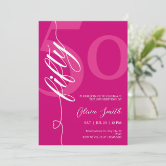 Invitación Fiesta de cumpleaños moderna de 50 años en rosa