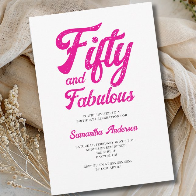 Invitación Fiesta de cumpleaños moderna de 50 y fabulosa en r (Subido por el creador)