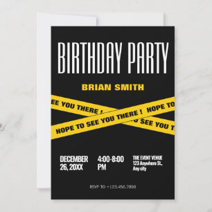 Invitación Fiesta de cumpleaños moderna de color negro y amar