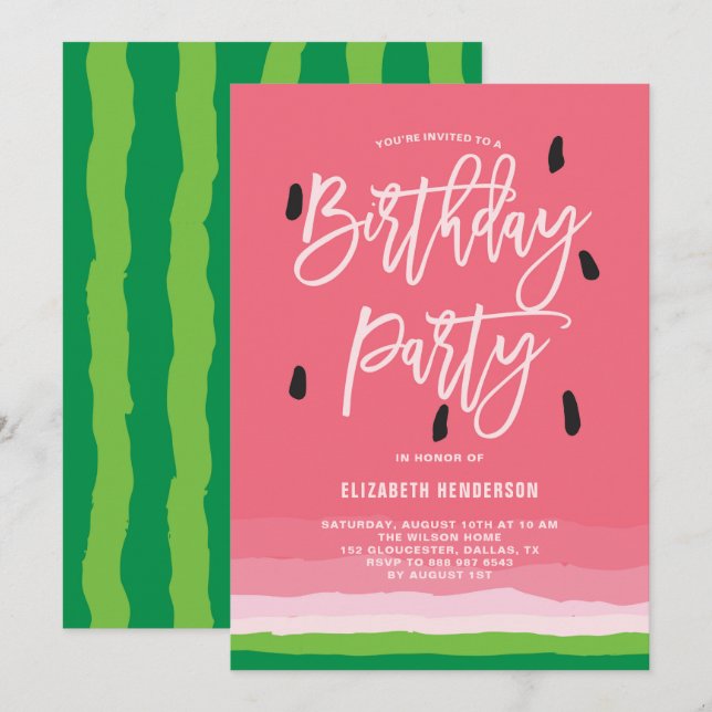 Invitación Fiesta de cumpleaños moderna de Gradiente de sandí (Anverso / Reverso)