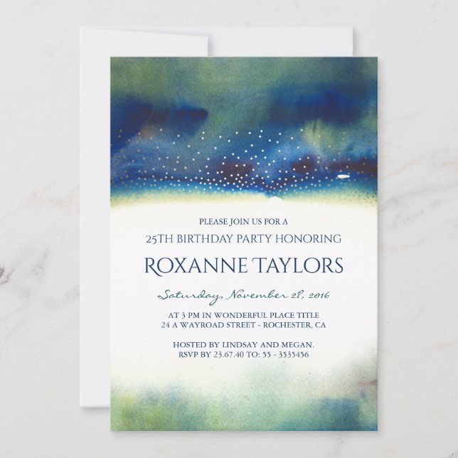 Invitación Fiesta de cumpleaños moderna de la acuarela del (Anverso)