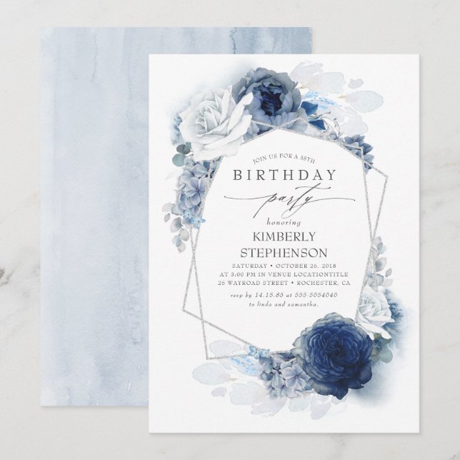 Invitación Fiesta de cumpleaños moderna de la Marina y la Dus (Anverso / Reverso)