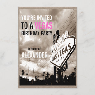 Invitación Fiesta de Cumpleaños Moderna de Las Vegas en Sepia