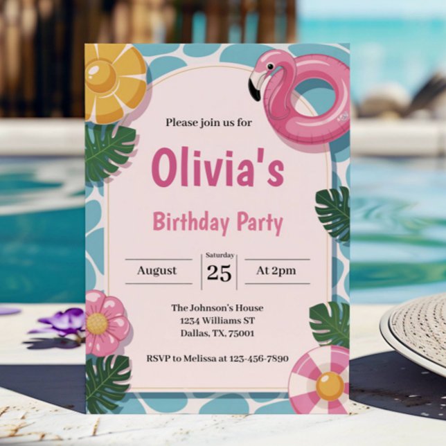 Invitación Fiesta de Cumpleaños Moderna de Piscina para Veran (Subido por el creador)