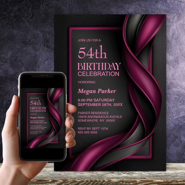 Invitación Fiesta de cumpleaños moderna de rojo y negro de mo (Subido por el creador)
