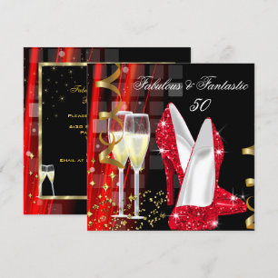 Invitación Fiesta de Cumpleaños Moderna Dorada Roja Fantástic