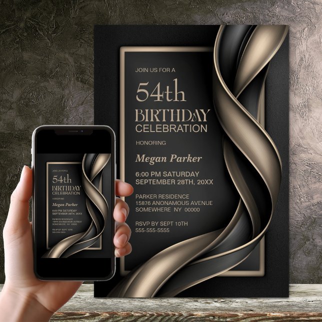 Invitación Fiesta de Cumpleaños Moderna en Negro y Beige (Subido por el creador)