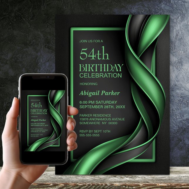 Invitación Fiesta de Cumpleaños Moderna en Negro y Verde (Subido por el creador)