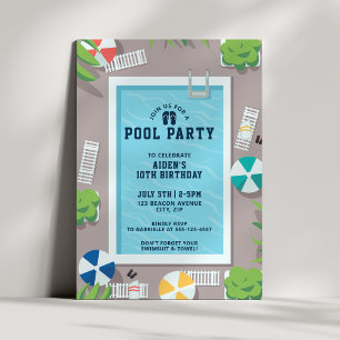 Invitación Fiesta de Cumpleaños Moderna en Piscina Azul