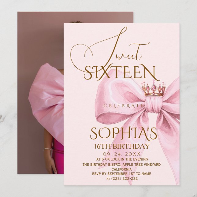 Invitación Fiesta de cumpleaños moderna glamurosa rosa Sweet  (Anverso / Reverso)