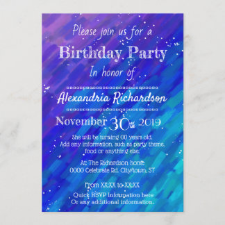 Invitación Fiesta de cumpleaños moderna morado y azul degrada