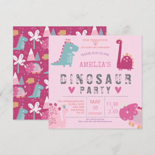 Invitación Fiesta de cumpleaños moderna rosa adorable de dino