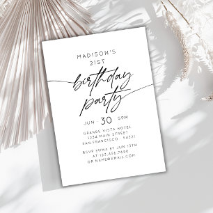 Invitación Fiesta de Cumpleaños Moderna Simple Negro y Blan