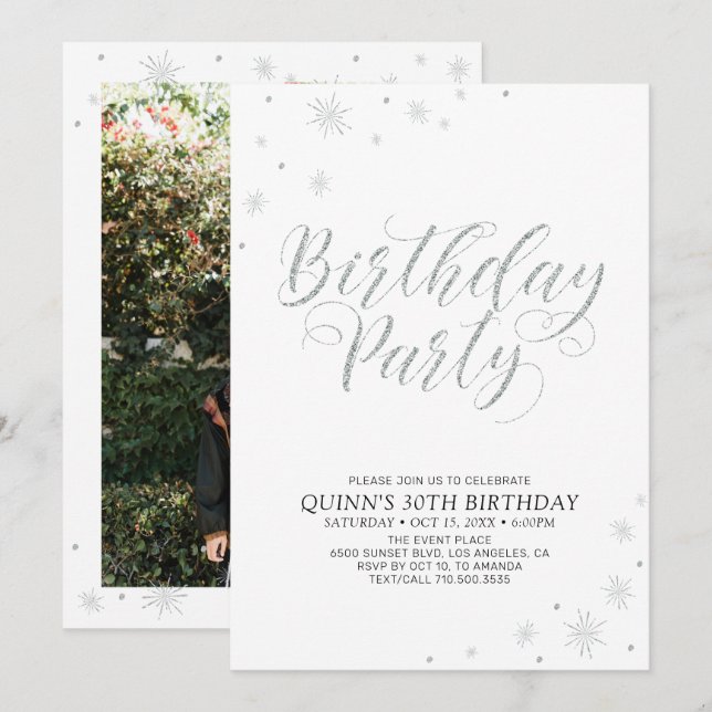 Invitación Fiesta de Cumpleaños Moderna y Elegante para Adult (Anverso / Reverso)
