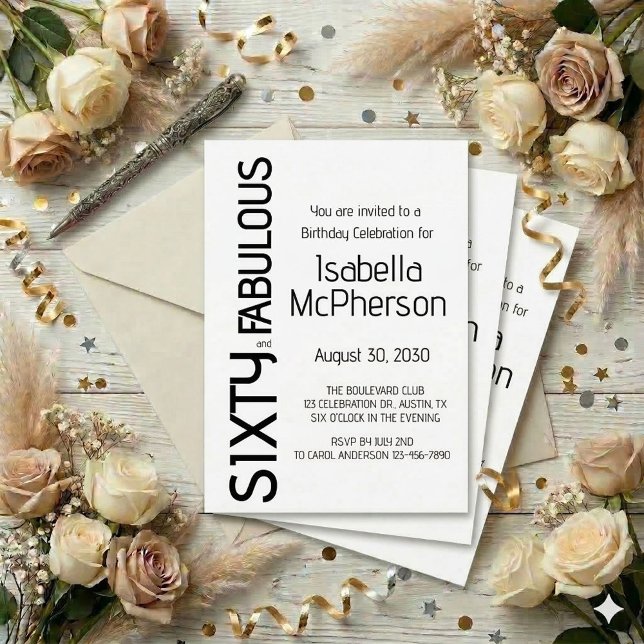 Invitación Fiesta de cumpleaños moderna y fabulosa de sesenta (Subido por el creador)