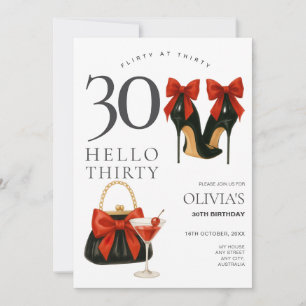 Invitación Fiesta de cumpleaños moderna y trendy negra y roja