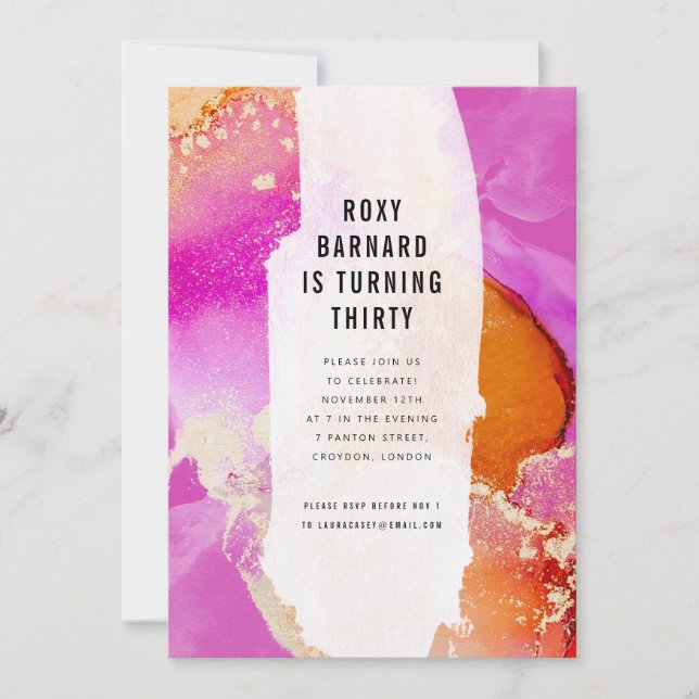 Invitación Fiesta de cumpleaños moderna y vibrante, rosa y Na (Anverso)