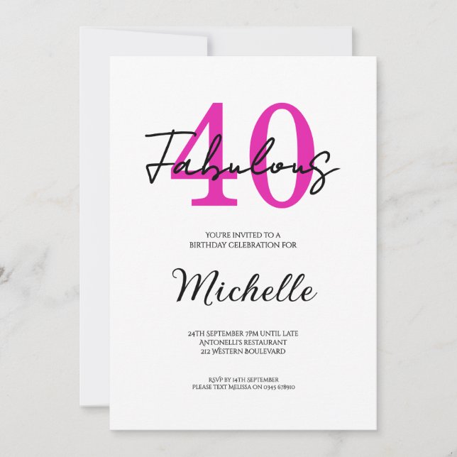 Invitación Fiesta de cumpleaños moderno 40 cumpleaños 40 y fa (Anverso)