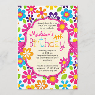 Invitación Fiesta de cumpleaños moderno con colores florales