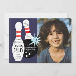 Invitación Fiesta de Cumpleaños Moderno de Bolos Azul y Rojo
