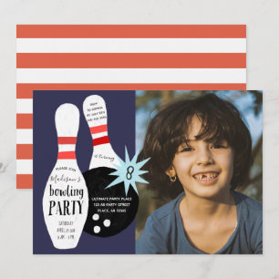 Invitación Fiesta de Cumpleaños Moderno de Bolos Azul y Rojo